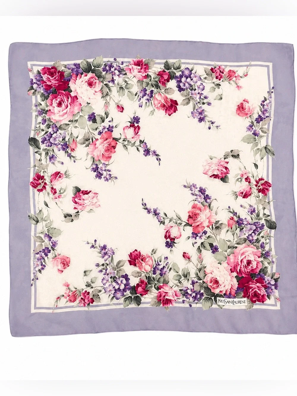 YSL Yves Saint Laurent Floral Silk Chiffon Scarf